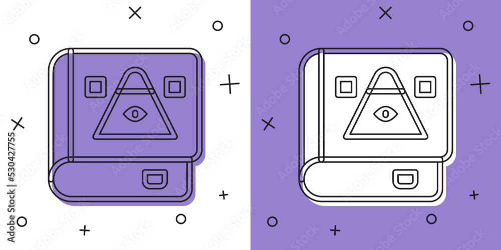 Set Ancient magic book with alchemy recipes and mystic spells and enchantments icon isolated on white and purple background. Vector Set Ancient magic book with alchemy recipes and mystic spells and enchantments icon isolated on white and purple background. Vector