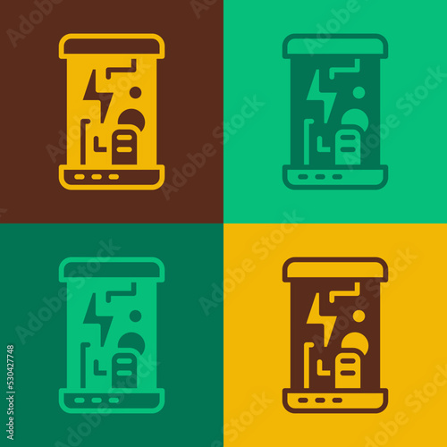 Pop art Futuristic cryogenic capsules or containers icon isolated on color background. Cryonic technology for humans or cryogenic chamber. Vector