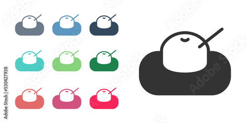 Black Mochi icon isolated on white background. Japanese traditional weet soft dessert. Ball of rice flour with bean paste. Set icons colorful. Vector