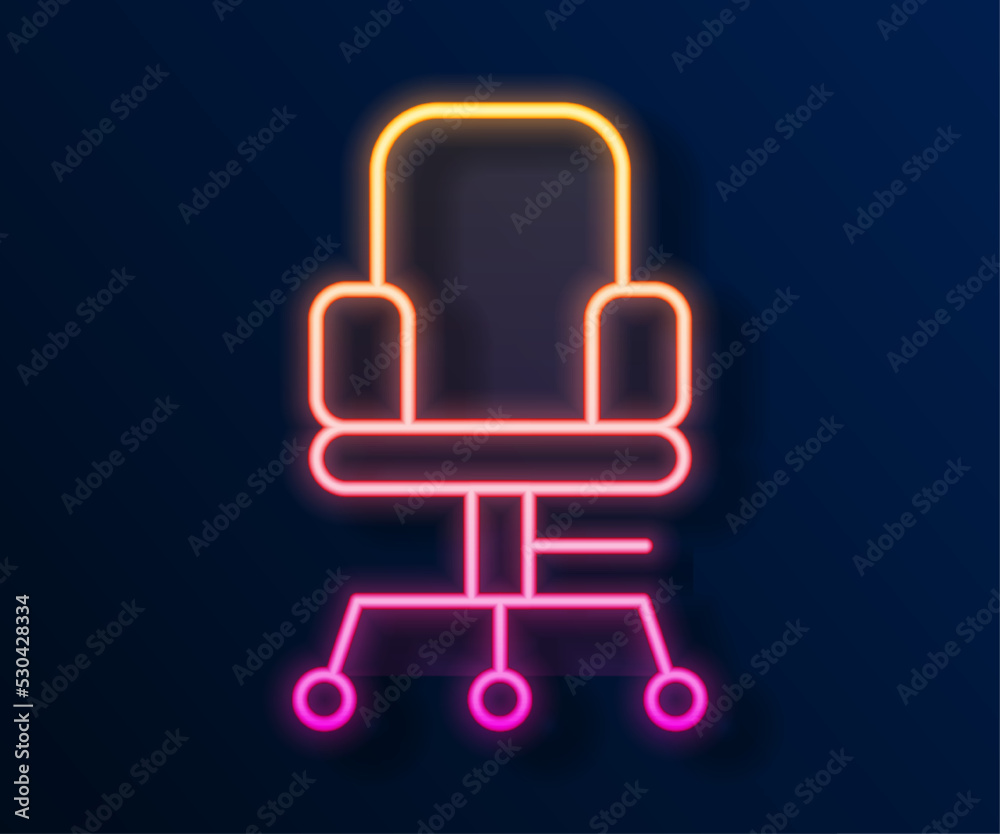 Glowing neon line Office chair icon isolated on black background. Vector Glowing neon line Office chair icon isolated on black background. Vector
