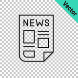 Black line News icon isolated on transparent background. Newspaper sign. Mass media symbol. Vector