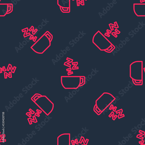 Red line Chamomile tea icon isolated seamless pattern on black background. A useful therapeutic drink from flowers of chamomile medicinal. Vector