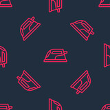 Red line Electric iron icon isolated seamless pattern on black background. Steam iron. Vector