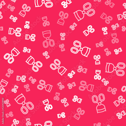 White line Eyelash curler icon isolated seamless pattern on red background. Makeup tool sign. Vector