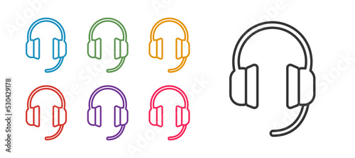 Set line Headphones icon isolated on white background. Earphones. Concept for listening to music  service  communication and operator. Set icons colorful. Vector