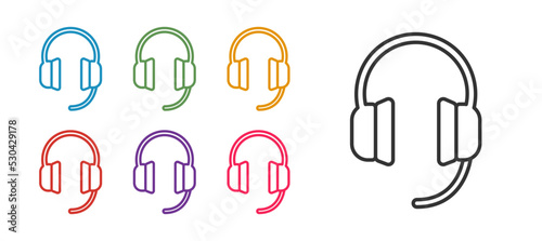 Set line Headphones icon isolated on white background. Earphones. Concept for listening to music, service, communication and operator. Set icons colorful. Vector
