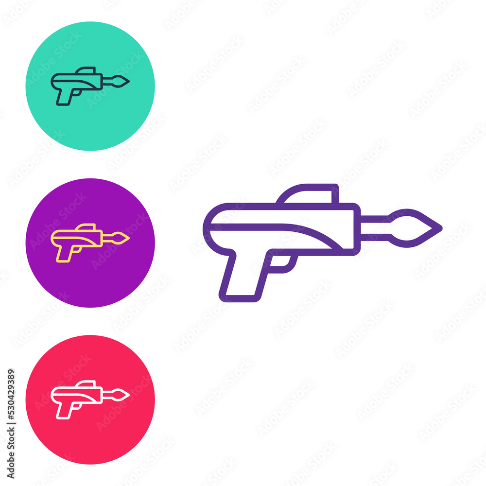 Set line Fishing harpoon icon isolated on white background. Fishery manufacturers for catching fish under water. Diving underwater equipment. Set icons colorful. Vector Set line Fishing harpoon icon isolated on white background. Fishery manufacturers for catching fish under water. Diving underwater equipment. Set icons colorful. Vector
