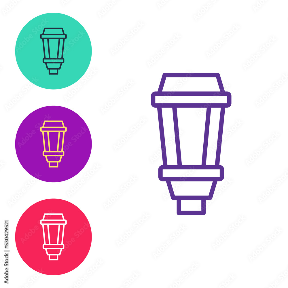 Set line Garden light lamp icon isolated on white background. Solar powered lamp. Lantern. Street lamp. Set icons colorful. Vector Set line Garden light lamp icon isolated on white background. Solar powered lamp. Lantern. Street lamp. Set icons colorful. Vector