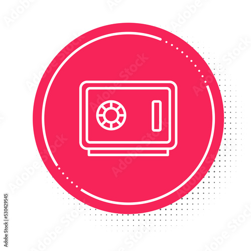White line Safe icon isolated on white background. The door safe a bank vault with a combination lock. Reliable Data Protection. Red circle button. Vector