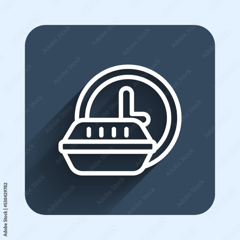 White line Round the clock delivery icon isolated with long shadow background. Blue square button. Vector White line Round the clock delivery icon isolated with long shadow background. Blue square button. Vector