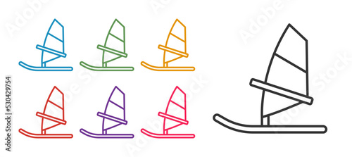 Set line Windsurfing icon isolated on white background. Set icons colorful. Vector
