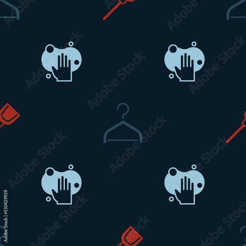 Set Dustpan, Hanger wardrobe and Sponge on seamless pattern. Vector