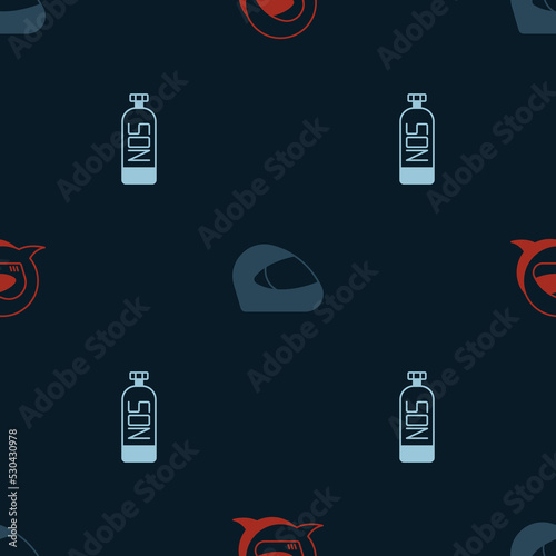 Set Racing helmet, and Nitrous oxide on seamless pattern. Vector