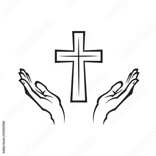 cross and hands symbol isolated on white background
