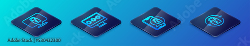 Set Isometric line Mobile with closed padlock, Lock, and Monitor password icon. Vector