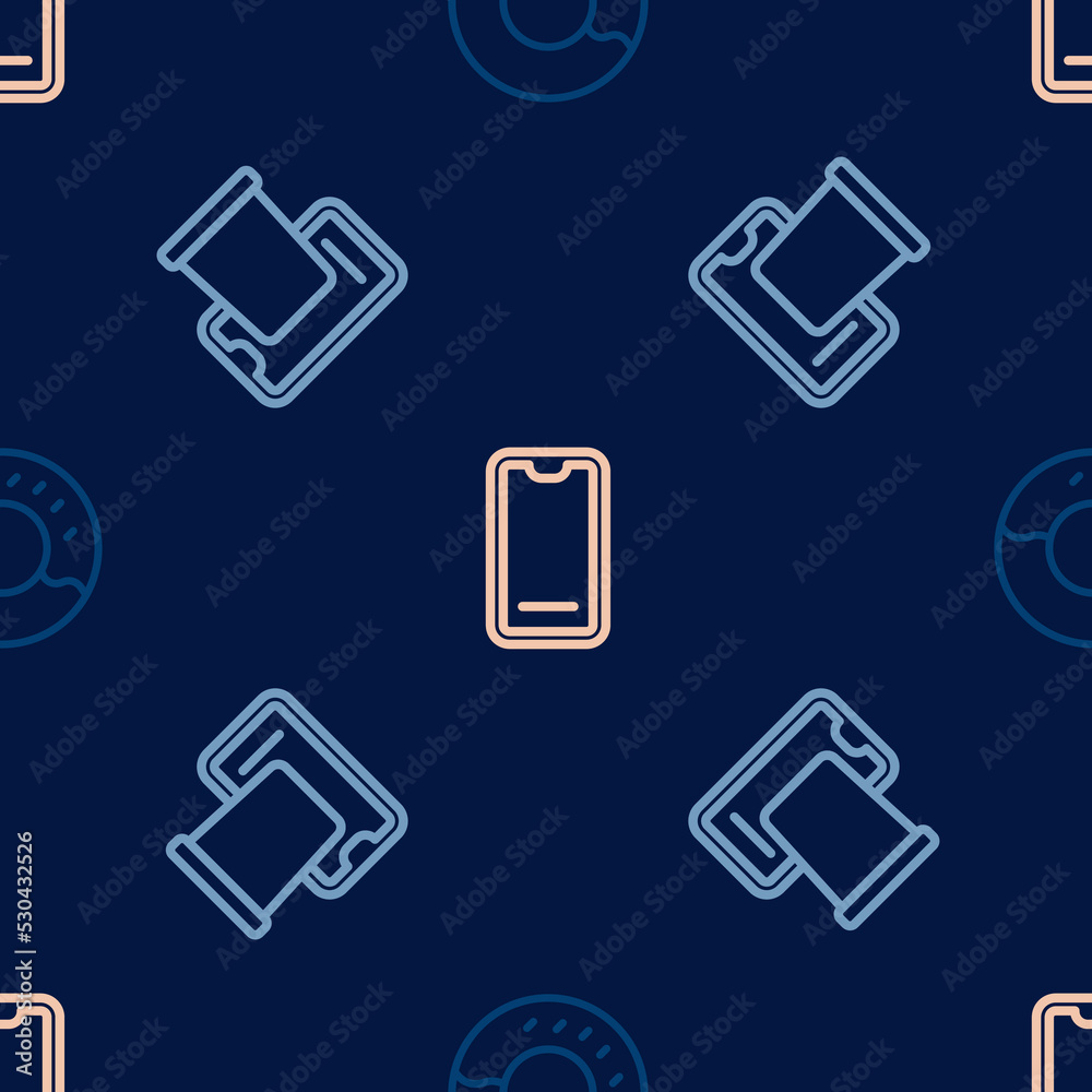 Set line Donut, Food ordering mobile and on seamless pattern. Vector Set line Donut, Food ordering mobile and on seamless pattern. Vector