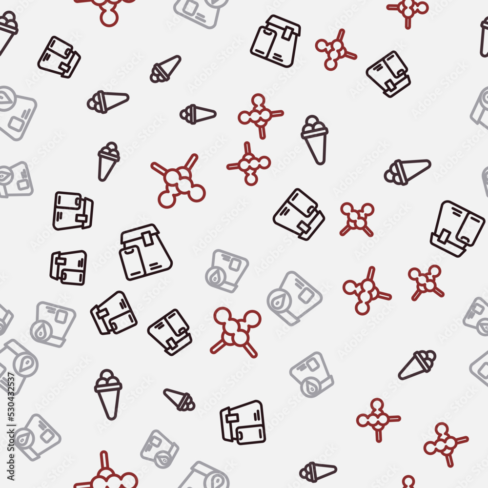Set line Online ordering food, Ice cream waffle, and Meatballs on wooden stick on seamless pattern. Vector Set line Online ordering food, Ice cream waffle, and Meatballs on wooden stick on seamless pattern. Vector