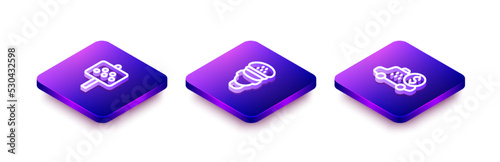 Set Isometric line Road sign for a taxi stand, Taxi driver and Taximeter device icon. Vector