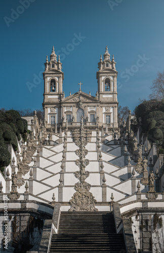 Stairway and church  at Sanctuary of Bom Jesus do Monte - Braga, Portugal photo