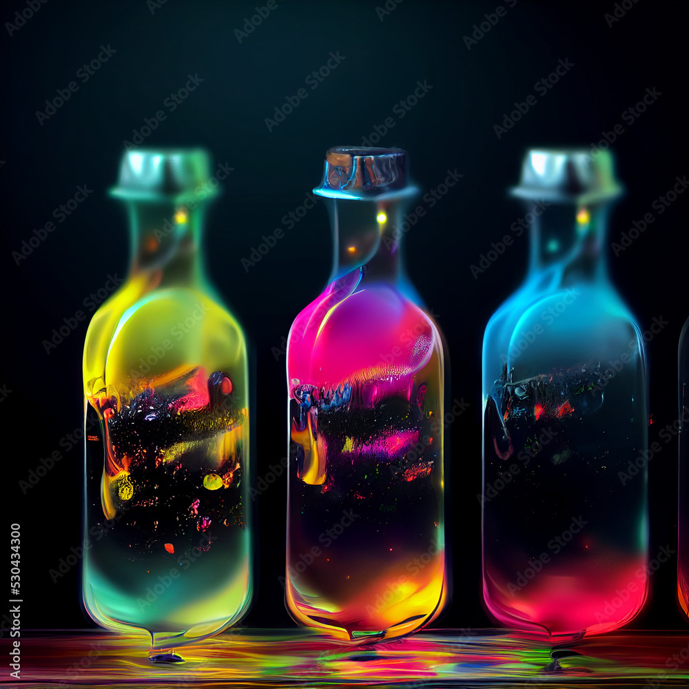 bottle of neon liquid bottle of neon liquid