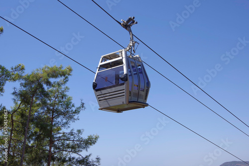 Cable car in the city of Alanya in Turkey over the Cleopatra beach.