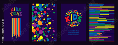 Kids party in cartoon style poster for children, decoration. Vector illustration.