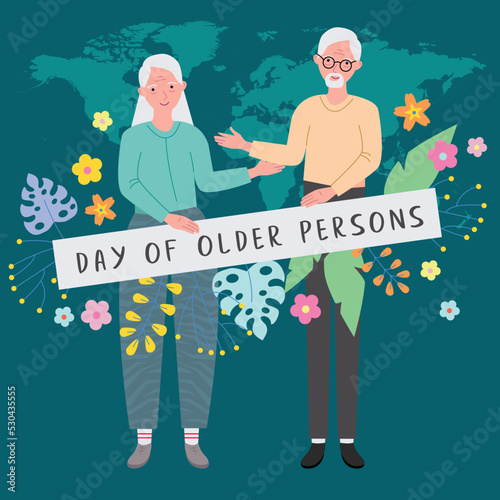 International Day of Older Persons. Grandma and Grandpa together. Avatar fashionable pensioners. Happy old age. Grandparents. Elderly couple. A man and a woman of old age