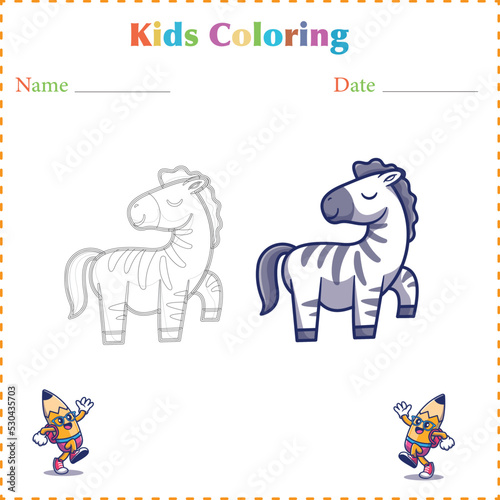 Professionally designed zebra coloring sheet for kids on a white background