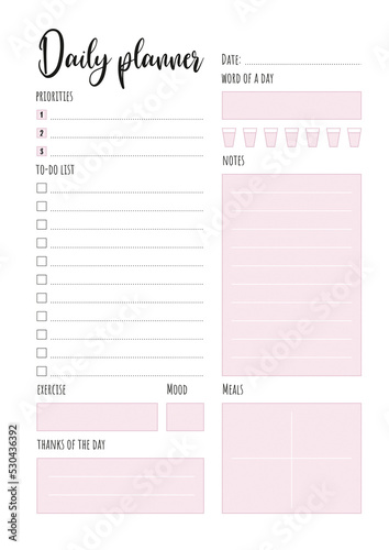 Daily Everyday Routine Planner Printable pink A4