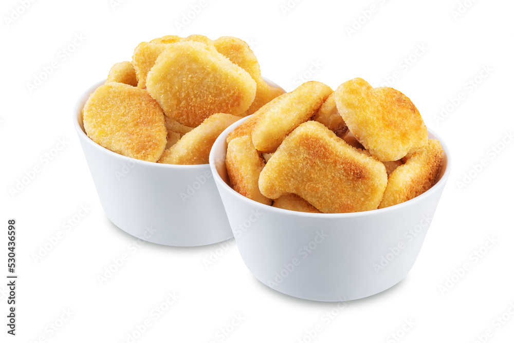 Fresh prepared nuggets on a white isolated background