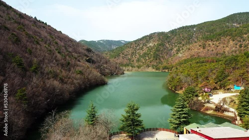 Aerial view of Borabay Lake in Amasya. 4K Footage in Turkey photo