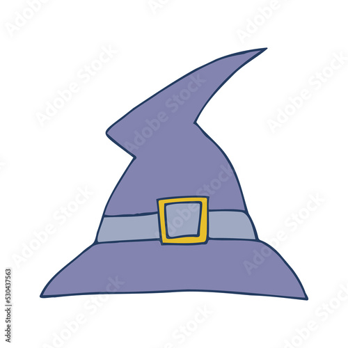Halloween 2022 - October 31. A traditional holiday, the eve of All Saints Day, All Hallows Eve. Trick or treat. Vector illustration in hand-drawn doodle style. The witchs hat.