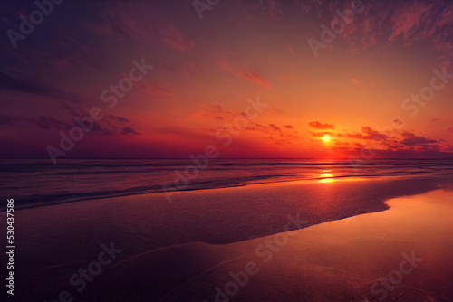 Sunset on the ocean beach © Umka art