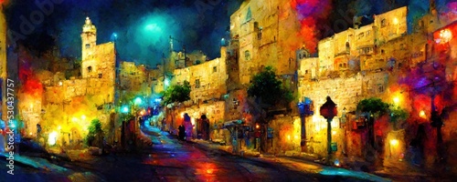 night in jerusalem israel  bright abstract art