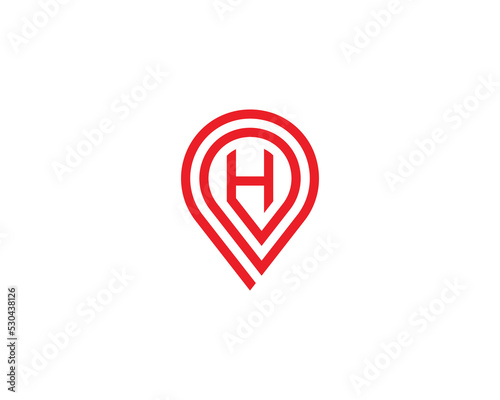 Initial Letter H Pin Location Logo Concept symbol sign icon Element Design Line Art Style. Pinpoint, Locate, Place, Marker Logotype. Vector illustration template