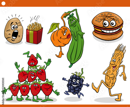 cartoon food objects characters set