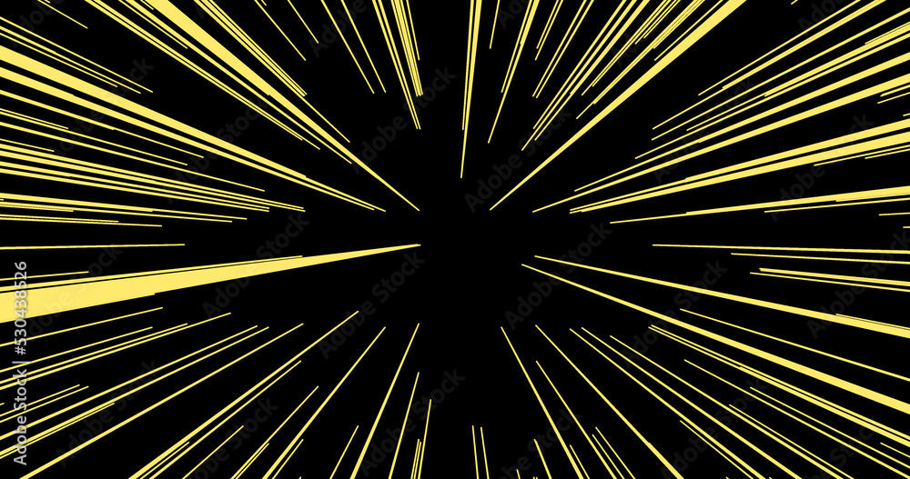 Obraz premium Render with yellow beams coming from the center on black