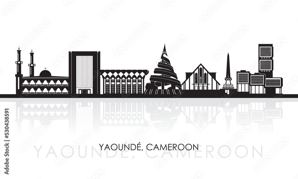 Silhouette Skyline panorama of city of Yaoundе, Cameroon - vector illustration