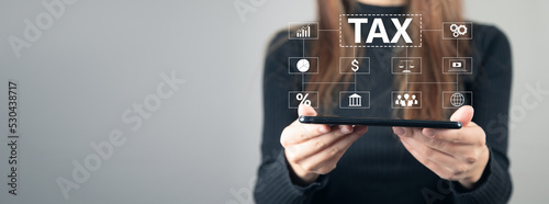 Billede på lærred TAX and icons on virtual screen.