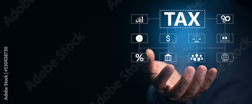 Φωτογραφία TAX and icons on virtual screen.