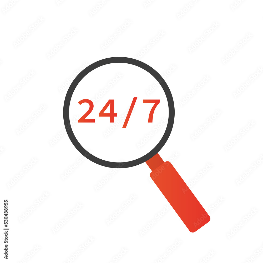 Magnifying glass 24/7. Vector illustration Magnifying glass 24/7. Vector illustration