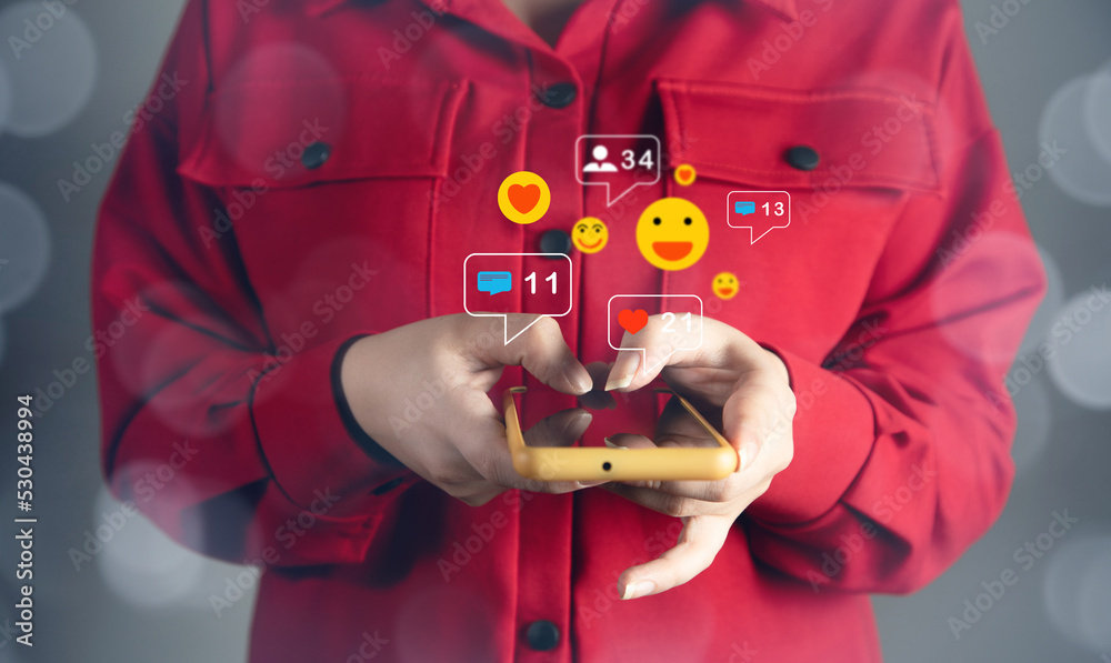 Fototapeta premium icon notifications from social networks on the virtual screen.
