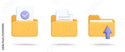 3d vector collection of yellow file folders with paper sheets icons design