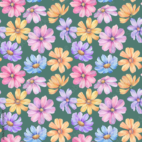 Seamless botanical pattern. Abstract floral ornament for design. Bright flowers collected in a seamless pattern.