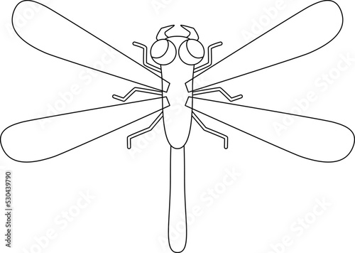 Dragonfly predatory insect - vector linear picture for coloring book, logo or pictogram. Outline. Dragonfly, animal for coloring, sign or icon, animal for identity