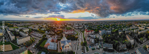 View at Pabianice city from a drone at sunset	
