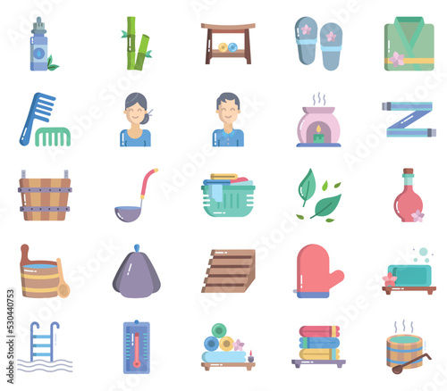 Sauna and spa, relaxation illustration set