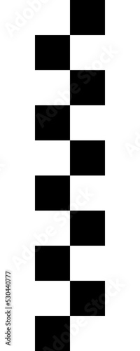 A checkered stripe pattern (zip fastener or zipper) without gaps between the inner squares and the surrounding lines. Vertical orientation, black and white, isolated. 