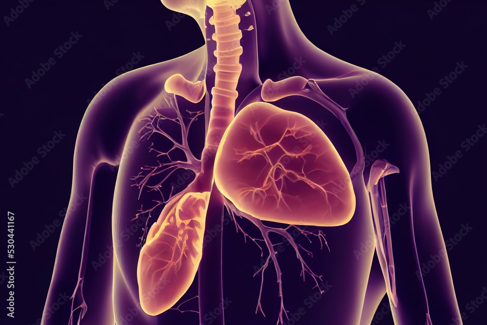 Human lung pain, pulmonary insufficiency, conceptual 3D illustration