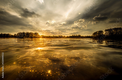 Leinwand Poster Lake, Sun, Gold, Water